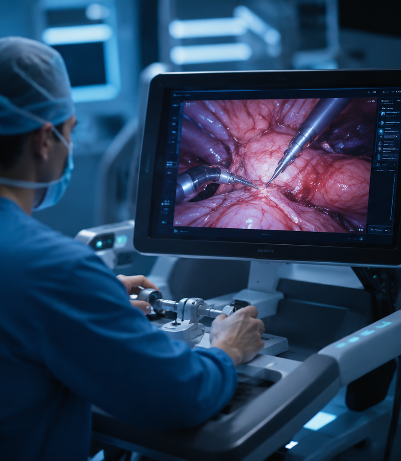 Modern surgical suite with robotic equipment